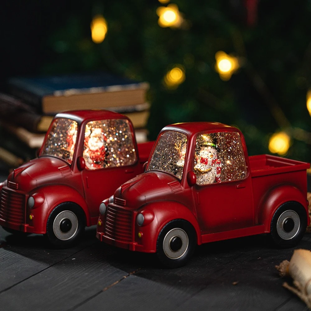 

Red Truck Santa Claus Crystal Ball Music Box Vintage Car Decorative Ornament Classic Snow Crystal Ball for Home Shop Decoration