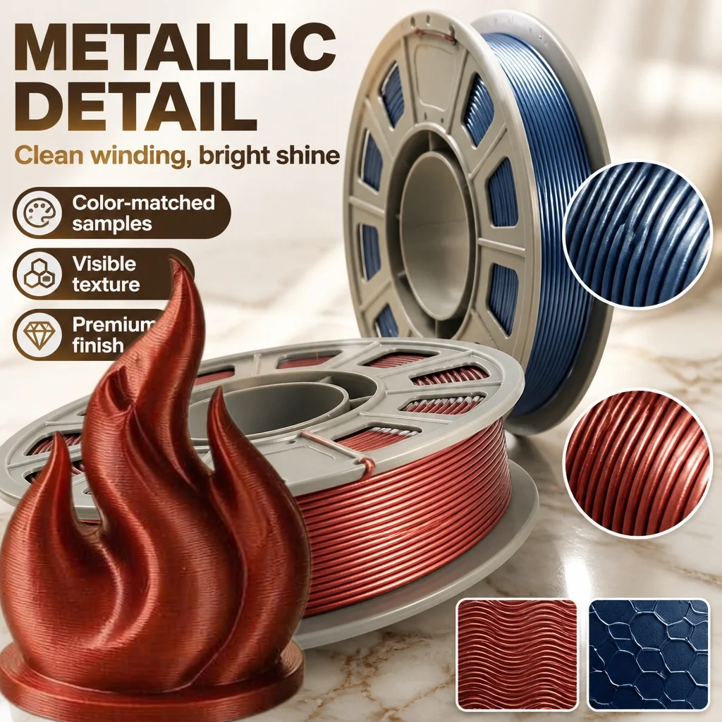 Metallic PETG 3D Printer Filament 2 Pack 1.75mm 300g X 2 Solid Color Shiny Metal Luster 3D Printing Material for FDM Printers