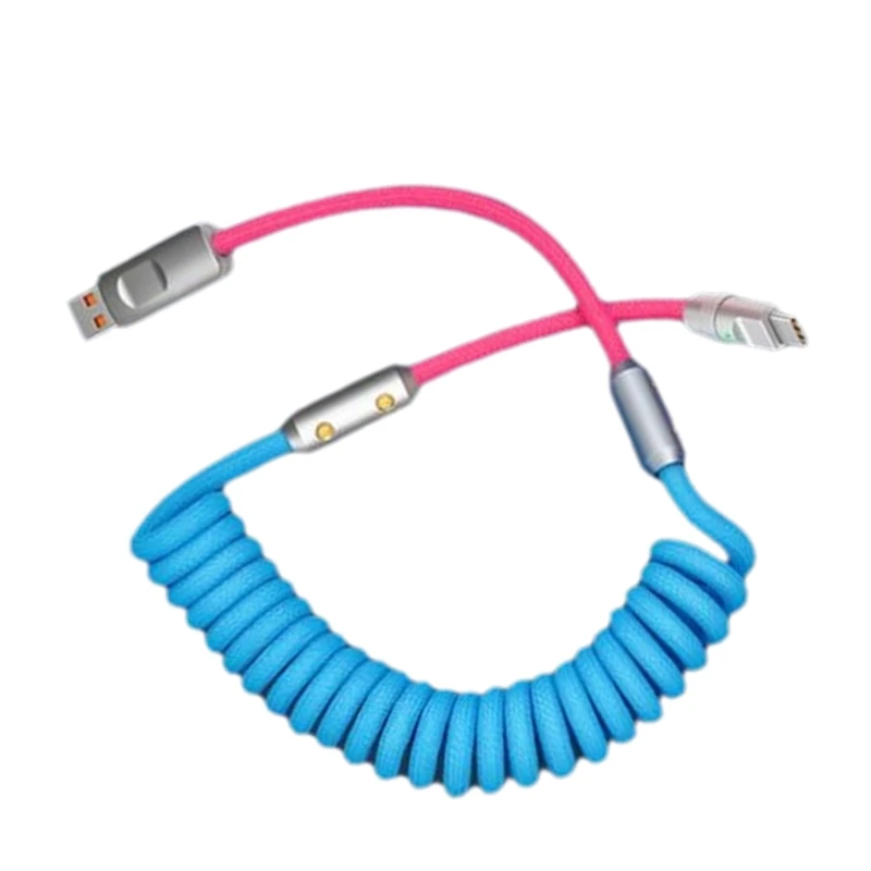 DX62 Flexible Spring Data Line Charging Cord 120W Fast Speed Charging Cable Braided Metal Wire For Type C Electronics