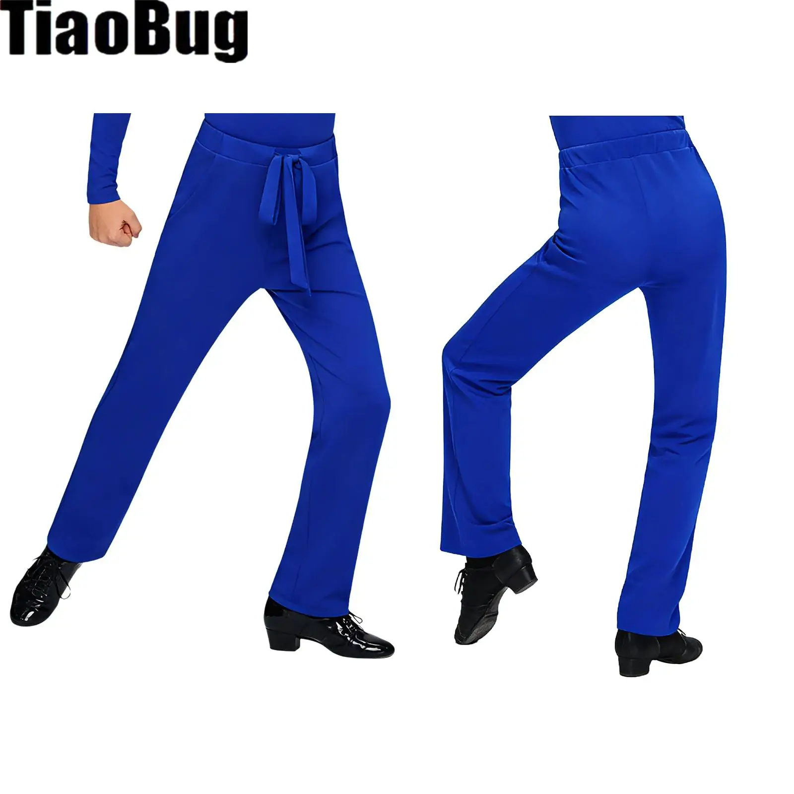 

Kids Boys Solid Color Latin Dance Pants Drawstring Elastic Waistband Trousers for Dancing Practice Performance
