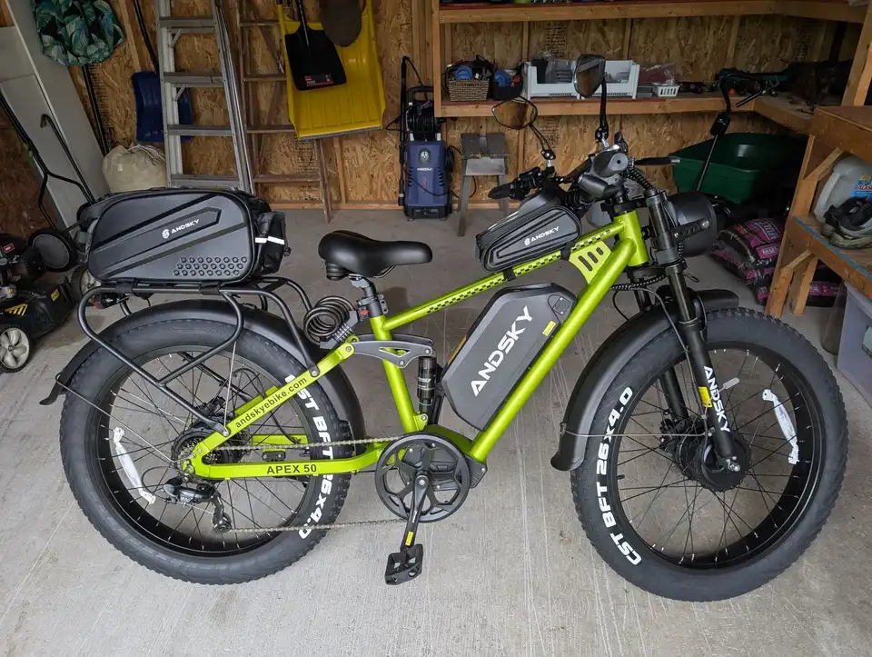 ANDSKY Apex50 AWD Electric Bike 3000W Dual Motor 35MPH 100Miles Long Range 48V/52V 25Ah Removable Battery City Off-Road Electric Bicycle for Adults Full Suspension 26*4 Inch All Terrain Fat Tire E-bike image 16