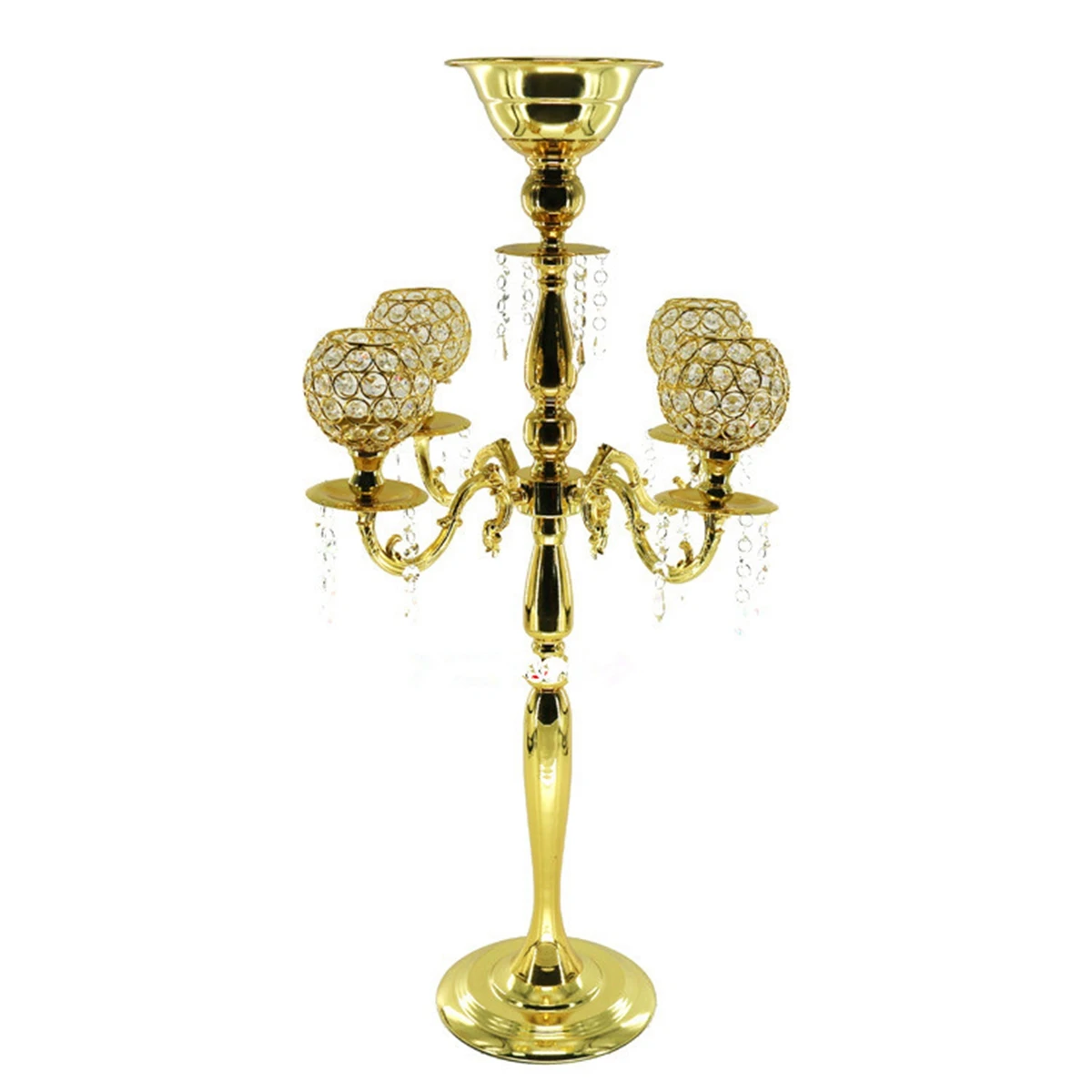 

5 arms gold flowers stands decoration crystal candelabra centerpieces for wedding supplies five heads metal candlestick