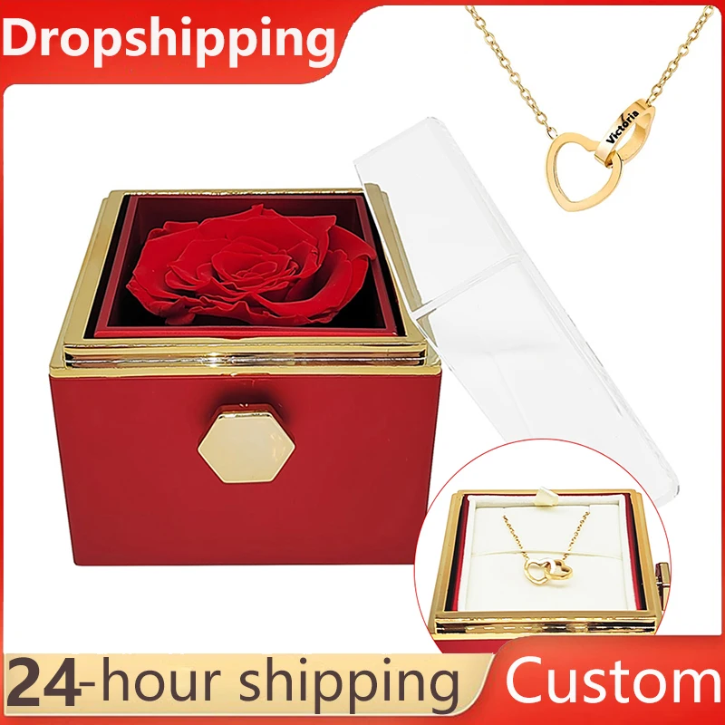

Mothers Day Gift Eternal Rose Jewelry Box Engraved Name Necklace Set Fashionable Valentine's Day Anniversary Birthday Gift Women