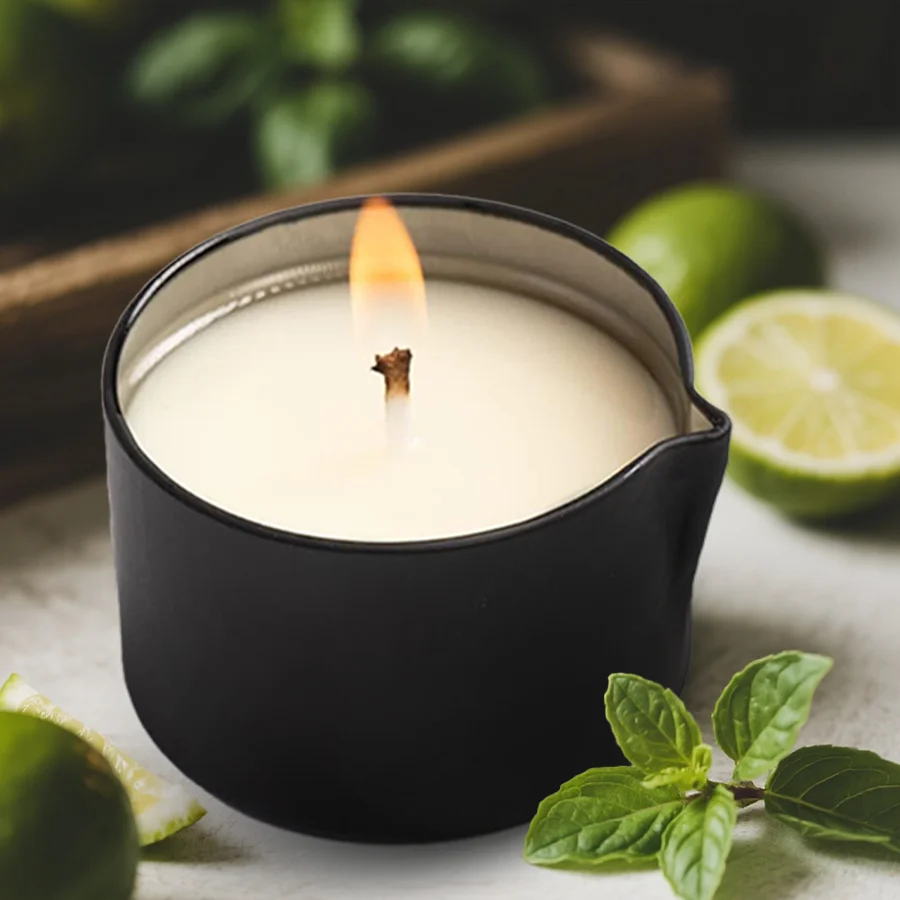 شمعة التدليك، شموع معطرة من شمع الصويا - مثالية لإنشاء أجواء مريحة وهدايا العطلات، هدايا للنساء - ريحان الليمون والحمضيات