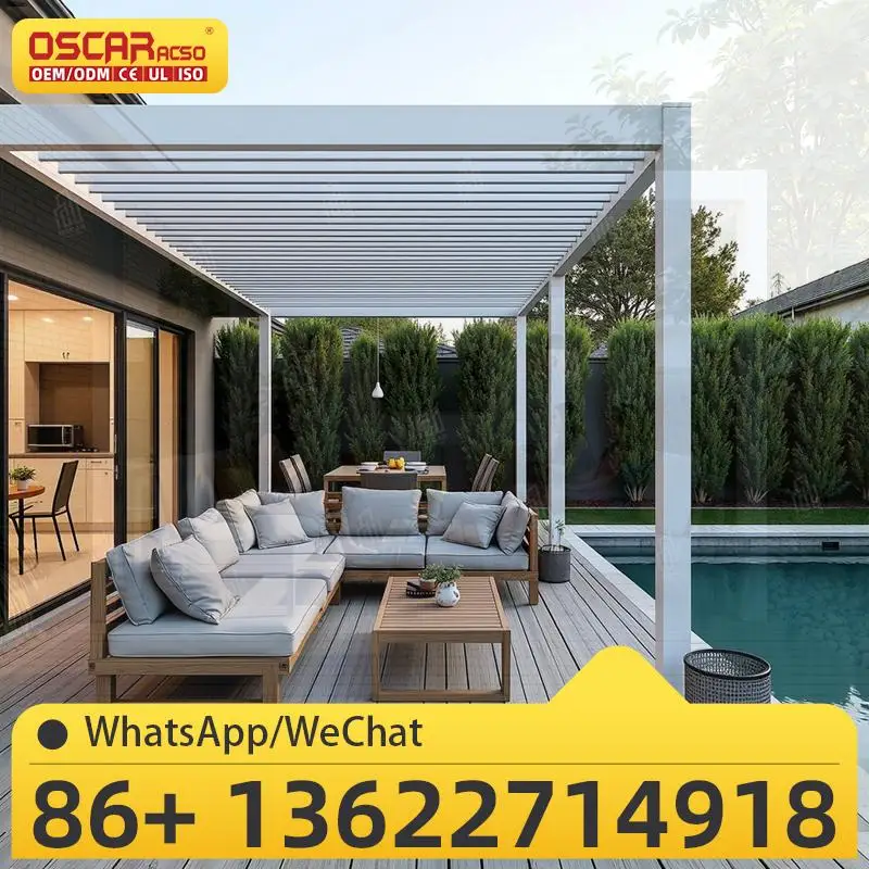 

Automatic Motorized Louver Outdoor Gazebo Roof Waterproof Covers for Patio Garden Backyard pergola