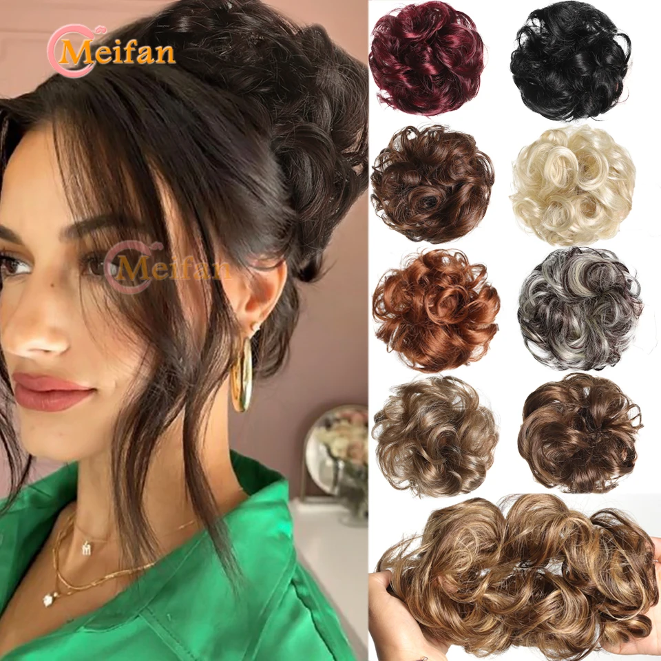 

MEIFAN Synthetic Messy Curly Hair Bun Extensions Elastic Hair Scrunchies Hairpieces Chignon Donut Updo Hair Pieces for Women