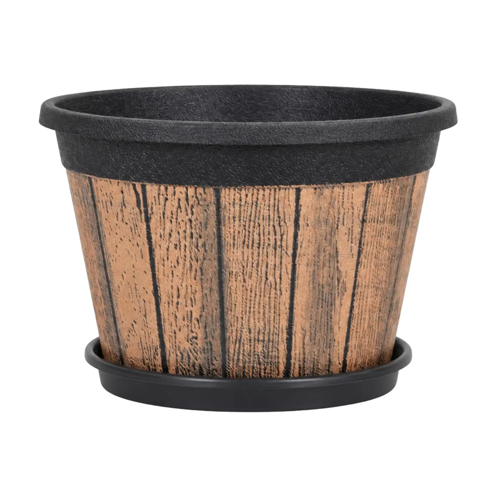 Tapered Flower Pot with Saucer Wood-Grain Planter with Saucer Modern Indoor Planters for Balcony, Living Room, Entryway