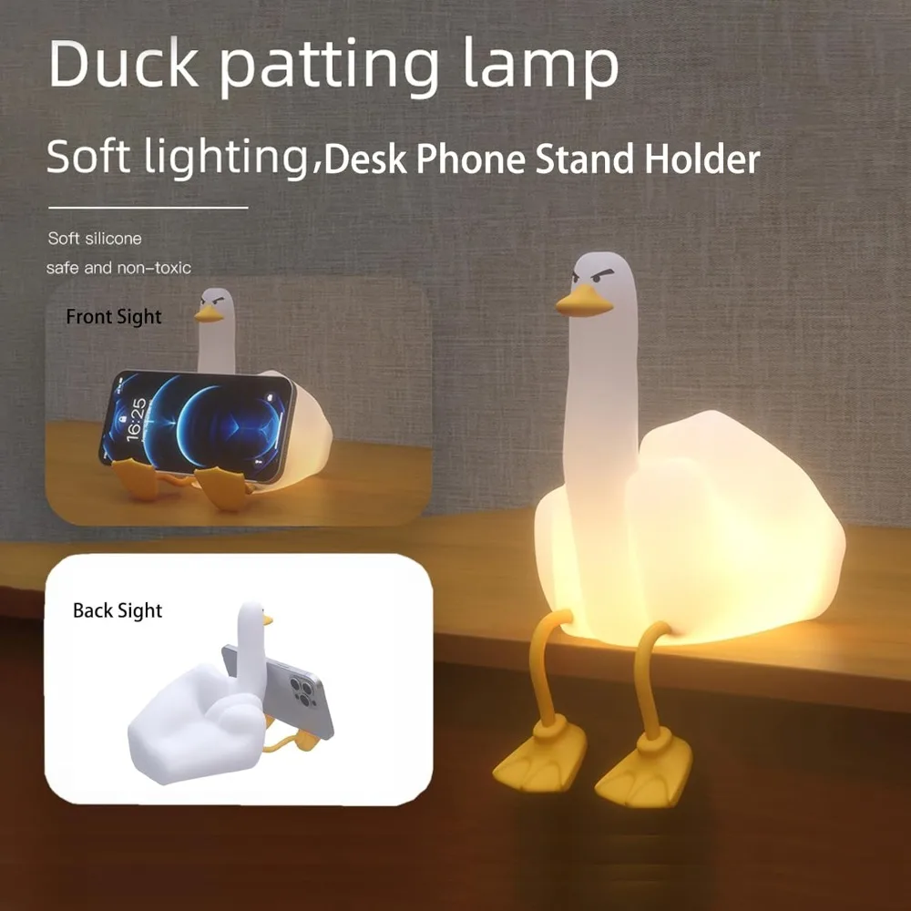 

High Quality Cute Light Up Duck Duck Lamp LED Silicone Nursery Nightlight Mobile Phone Holder LED Squishy Duck Night Light