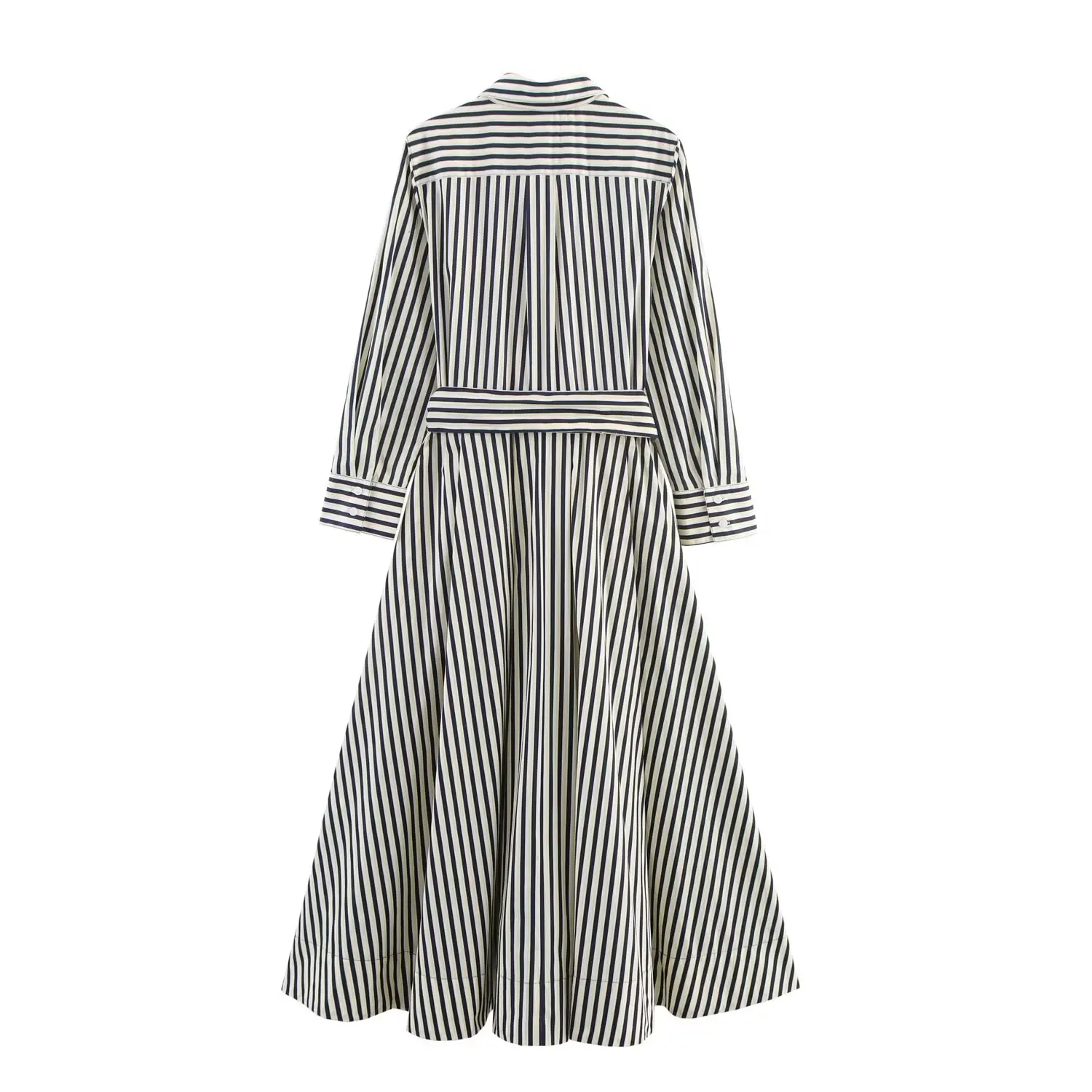 BSAY moda solapa manga larga mujer otoño nuevo artículo 2025 serie rayas adelgazante vestido estilo camisa de un solo pecho