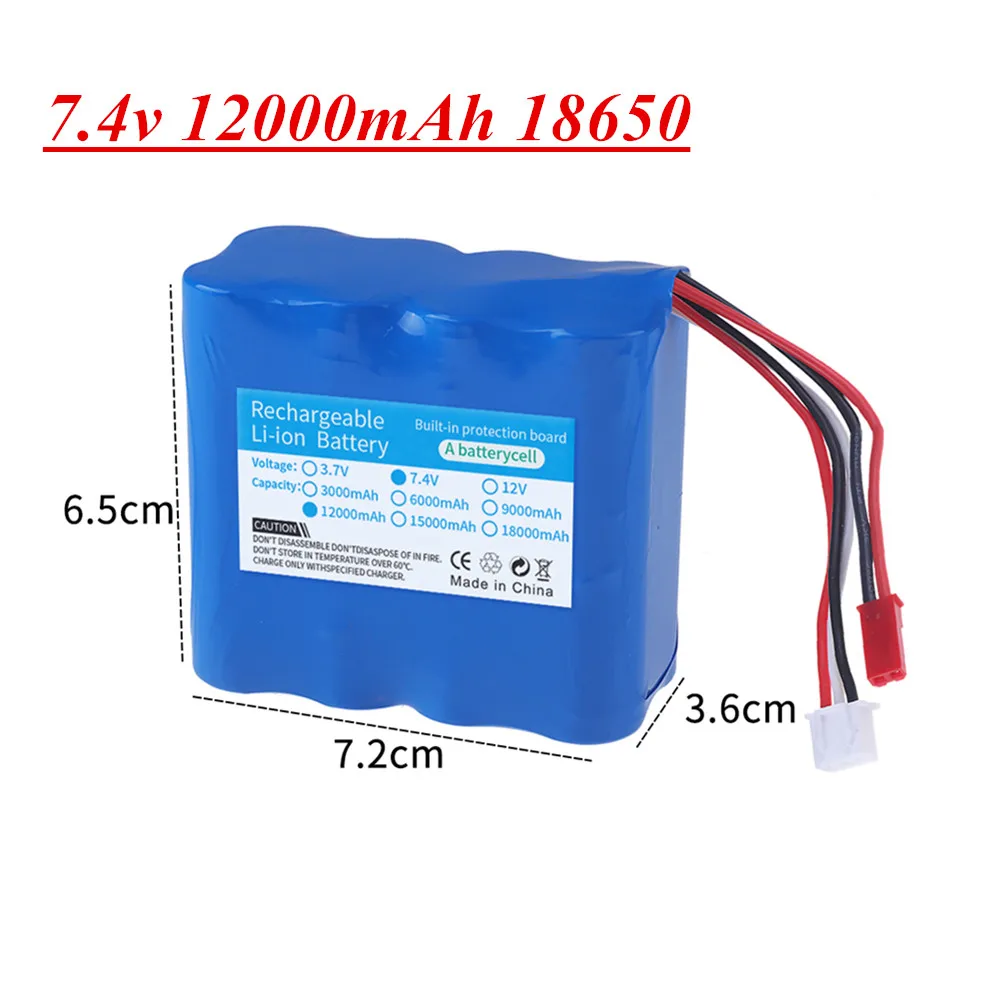 7.4V 12000mAh Li-ion Rechargable Battery JST Plug for HuanQi 957/948/848B/827B/823/955/956/957/948 MJX F45/T55 RC Car Toys Parts