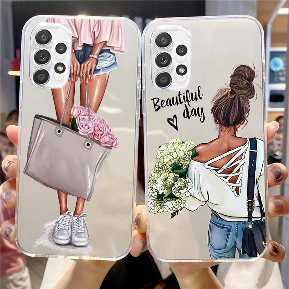 Girls Heels Shoes Legs Coffee clear phone case for Samsung Galaxy  note S21 S20 S9 S30 A71 A51 S10 A50 S22 10 fe ultra  plus