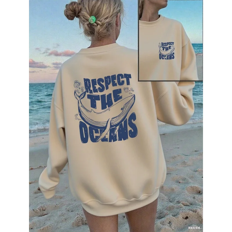 

Спортивная одежда с принтом, женская повседневная толстовка с круглым вырезом и капюшоном, свободный шерстяной теплый топ на зиму