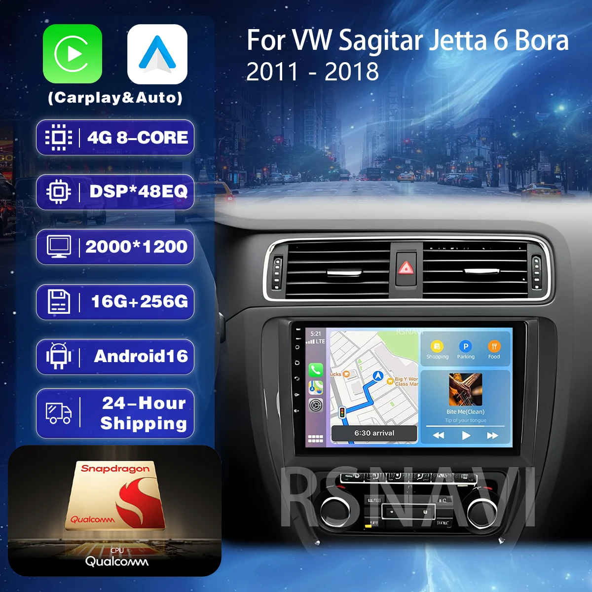 

Автомагнитола с Android 16, CarPlay, 2K экраном и мультимедийным плеером для Volkswagen Sagitar Jetta 6 Bora 2011-2018, стереосистема для авто