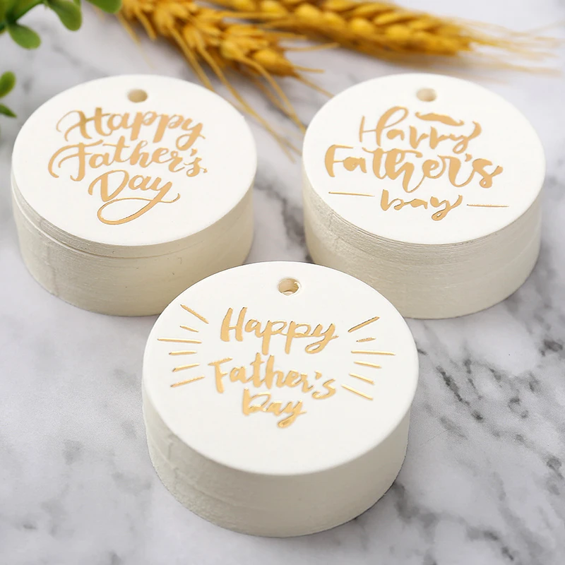 100pcs Happy Father's Day Gift Hang Tag 4.5cm Round White Paper Gift Label Thanks Father Dad Gift Bags Boxes DIY Decoration Tags