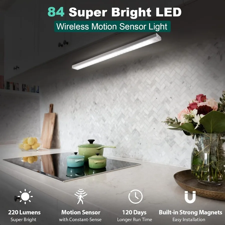 84 LED Closet Lights Battery Powered er Bright Under Cabinet Lighting with Motion Sensor Wirel 3200mah Rechargeable Battery 120