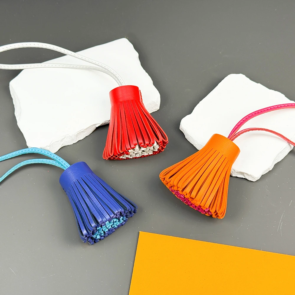 

Sheepskin Skirt Tassel Hanging Decoration 2025 New Luxury Design Genuine Leather Cute Car Pendant Macaron Women Bag Pendant