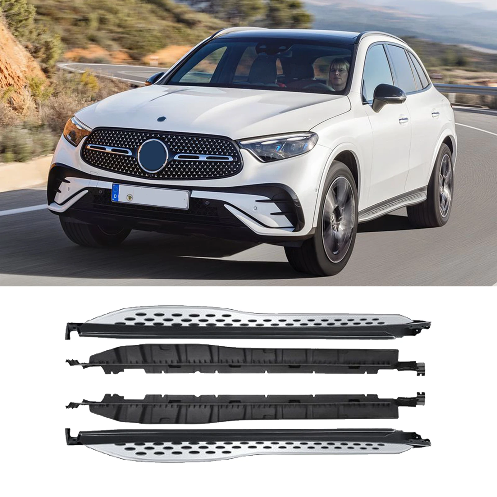 Fixed Running Boards Side Step Pedal Nerf Bar Silver Black Fits for Mercedes Benz GLC X254 2023 2024