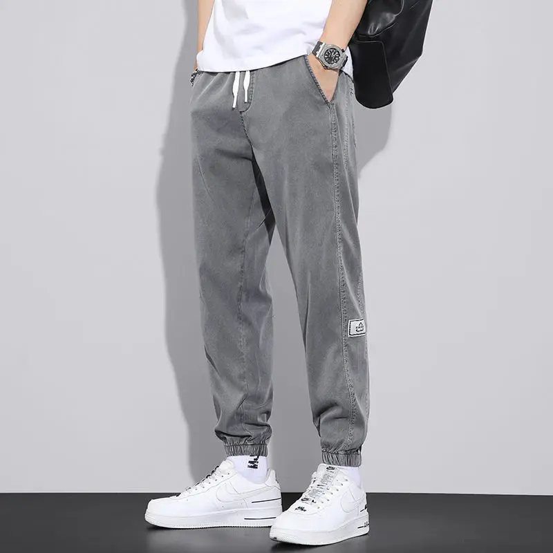 Pantalon crayon en coton fin pour homme, style Haren, poches élastiques à la taille, monochromatique, streetwear décontracté, mode printemps et été, nouveau, 2023