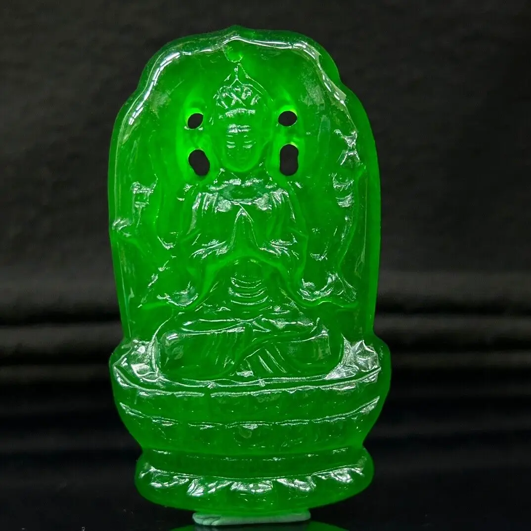 Certified Natural ice Green jade Jadeite Carved Buddha Pendant&Necklaces Buddha statue hang tag