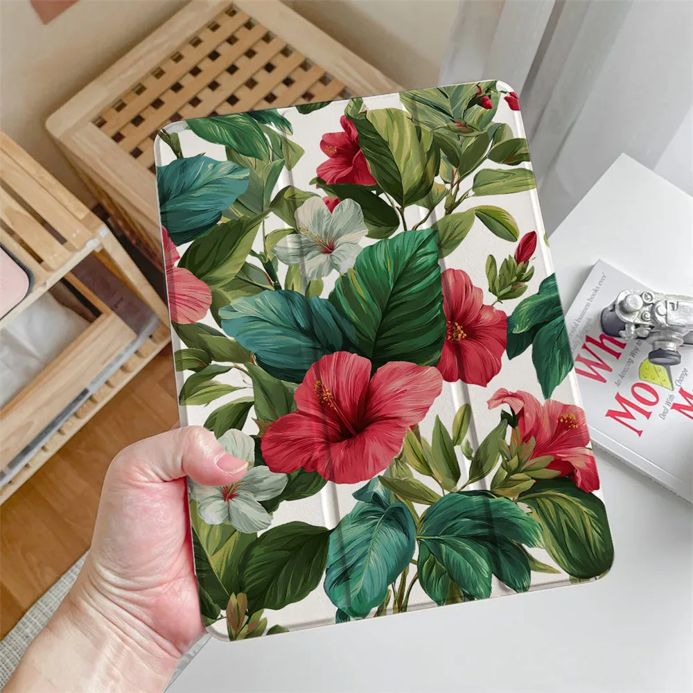 

With Pencil Holder Case for iPad Air 11 M3 Air 5 Smart Cover for iPad Pro 13 12.9 11-in 11th 10th 10.9 Mini 7 Flowers print case