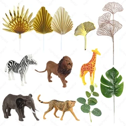 Jungle Animals Cake Toppers Tiger Zebra Giraffe Palms Leaf Cake Decorations Safari Wild Birthday Baby Shower Party Supplies