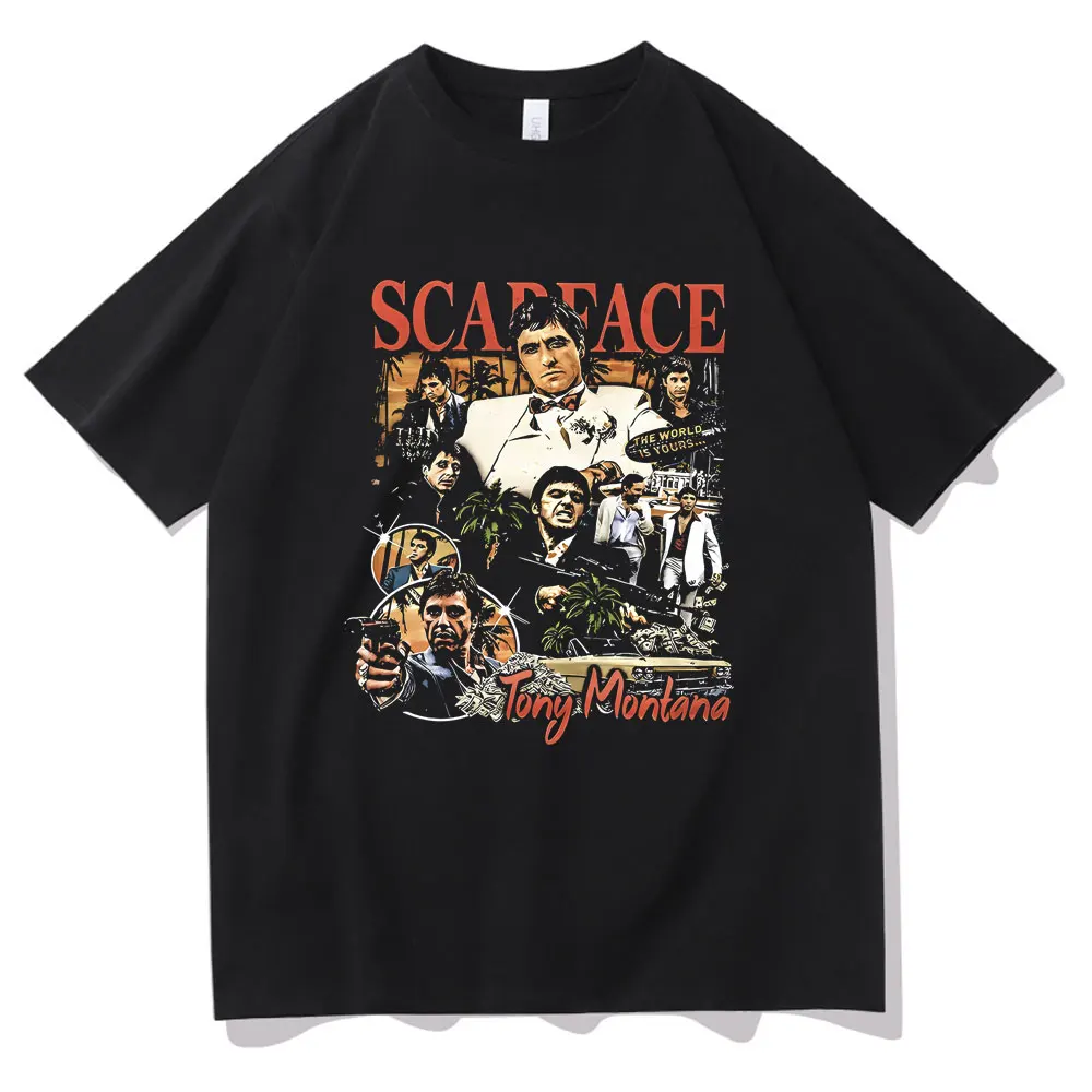 

Vintage 90s Movie Scarface Tony Montana Graphic Tshirt Al Pacino T-shirt Men's Hip Hop Fashion T-shirt Male Casual Cotton Tees