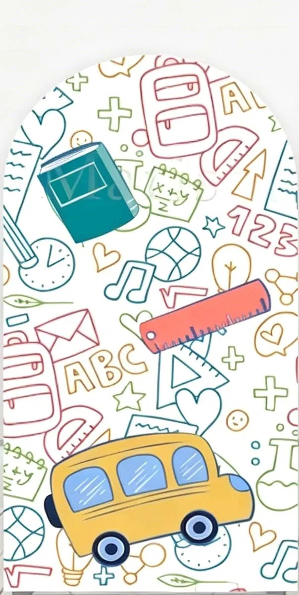 Custom 2-Side Welcome Back To School Arch Backdrop Cover Pencil Book Ruler Stationery Potography Background