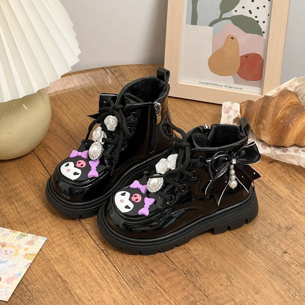 سانريو الشتاء كورومي مارتن الأحذية أنيمي Kawaii الأطفال الخريف الشتاء الأحذية القطنية الكرتون الصوف أحذية قطنية دافئة الهدايا