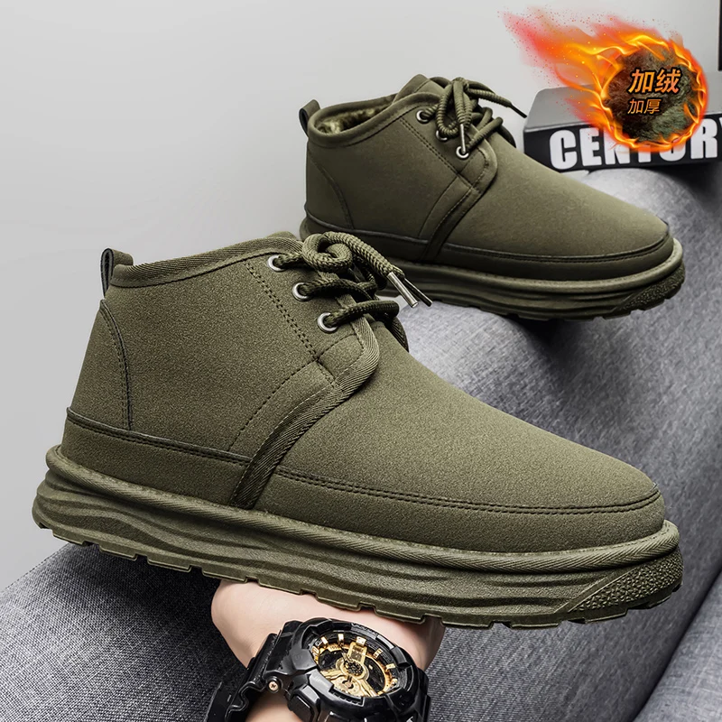 

Новинка 2026, мужские зимние зимние ботинки на утолщенной флисовой подкладке, Нескользящая хлопковая обувь, уличные морозостойкие теплые ботинки