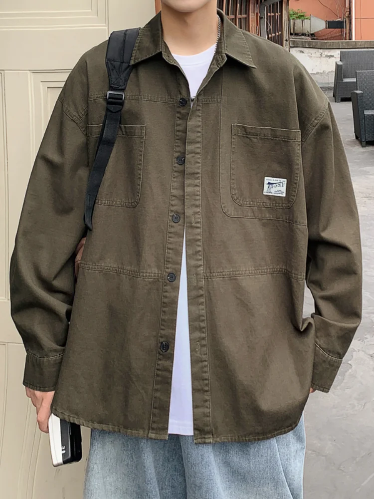 

Повседневная мужская рубашка с длинным рукавом в американском ретро-стиле, новая весенняя модель, свободный крой, крутая куртка для подростков, модная верхняя одежда