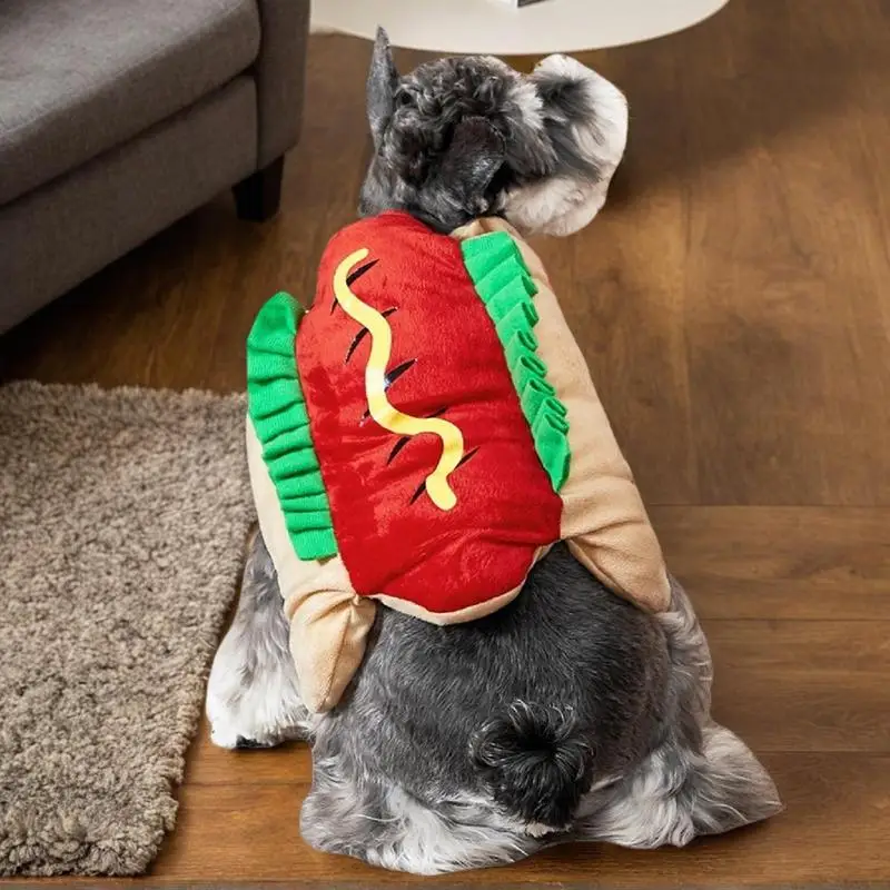 Lustige Hundekostüme, Hot Dog-förmige Dackelwurst, verstellbare Cosplay-Kleidung, Haustierbekleidung, Verkleiden für Partys, Foto-Requisiten