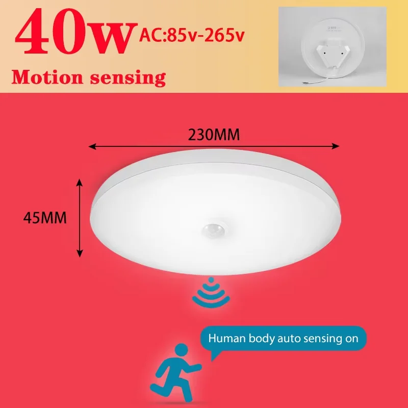 LED Decken leuchte Pir Bewegungs sensor Nacht leuchte für Wohnzimmer Badezimmer Flur 20w 30w 40w Smart Decken leuchten Glanz