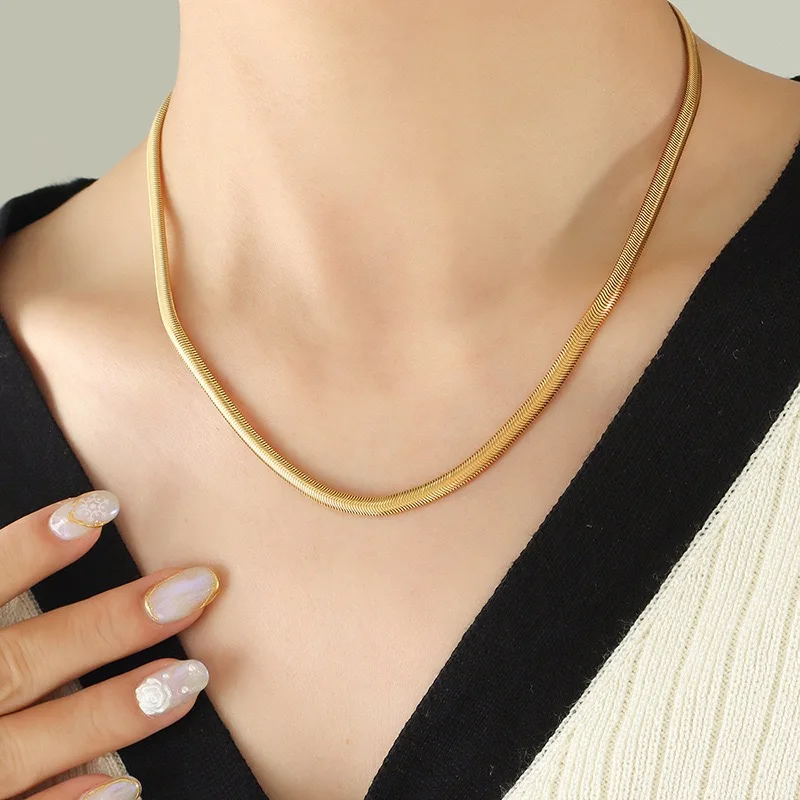 24K 9999 pure gold luxury genuine gold women's necklace, snake chain classic style, luxury jewelry