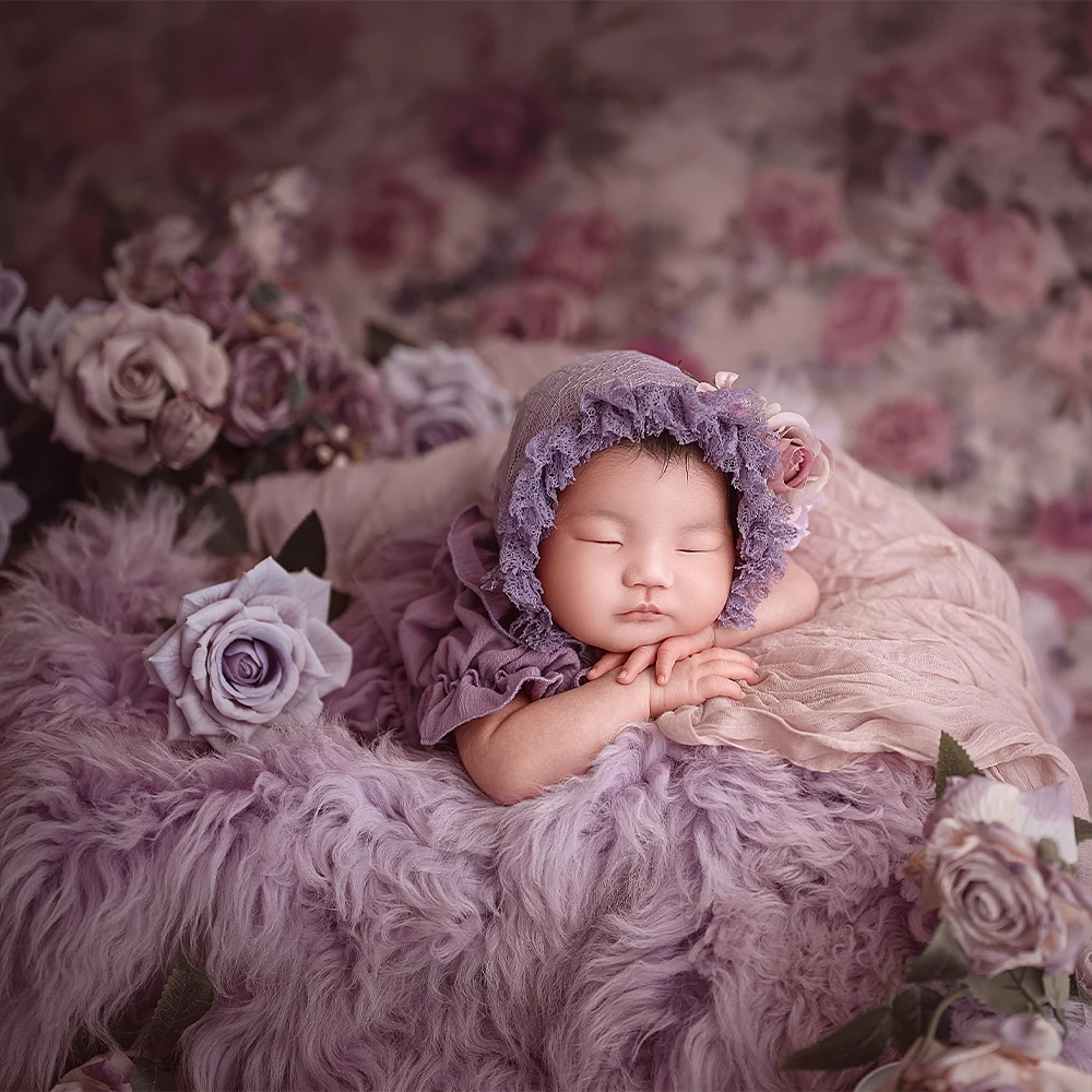 

Purple Vintage Theme Newborn Photography Scene Props Kit Baby Girl Lace Photography Dresses Studio Baby Photo Shoot Decor Props