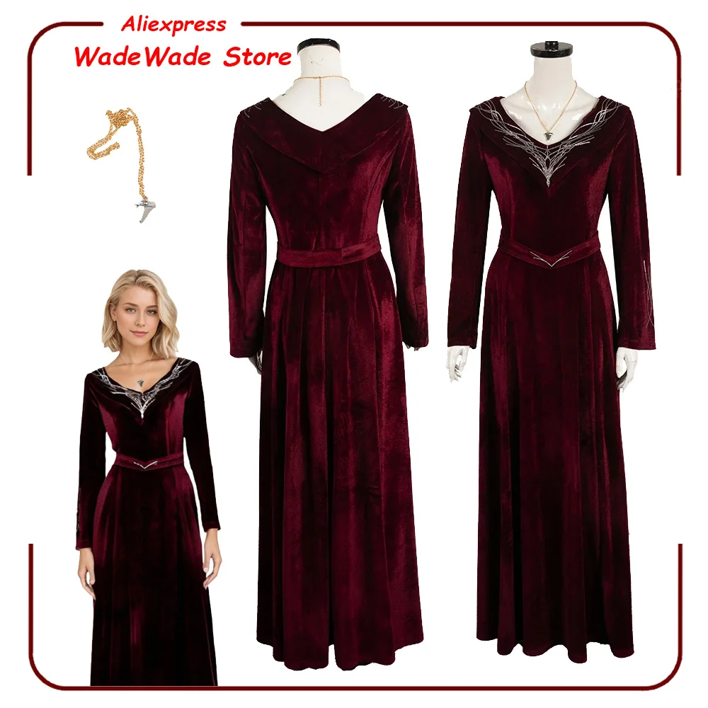 Princess Rhaenyra Cosplay Elegant Dark Wine Red Dress Medieval TV Dragon Roleplay Fancy Outfits House Costume Halloween Clothing