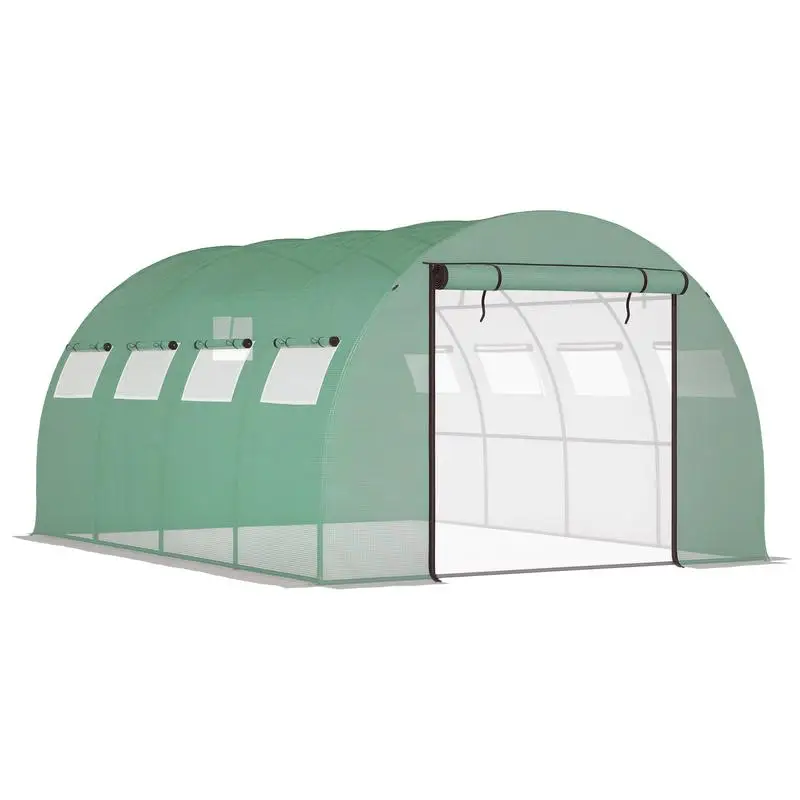 

13' x 10' x 6.5' Walk-in Tunnel Greenhouse with 2 Zippered Mesh Doors & 10 Mesh Windows, Upgraded Gardening Plant Hot House with Galvanized Steel Hoops, Green