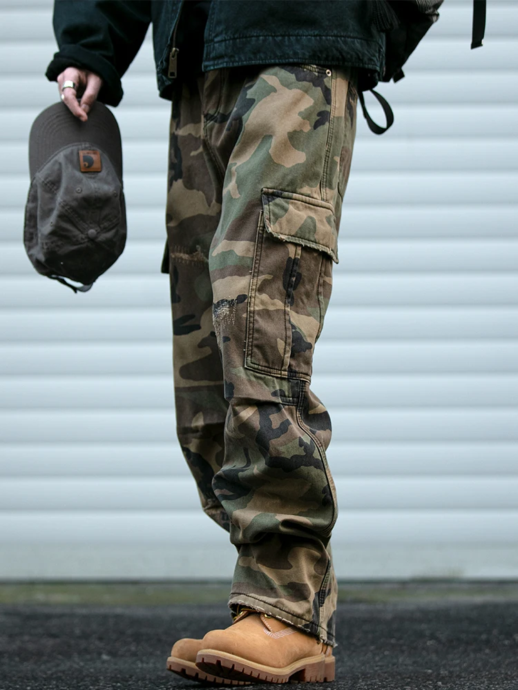 

Мужские зимние утепленные брюки в американском ретро-стиле, камуфляжные, свободные, прямого кроя, износостойкие, для работы