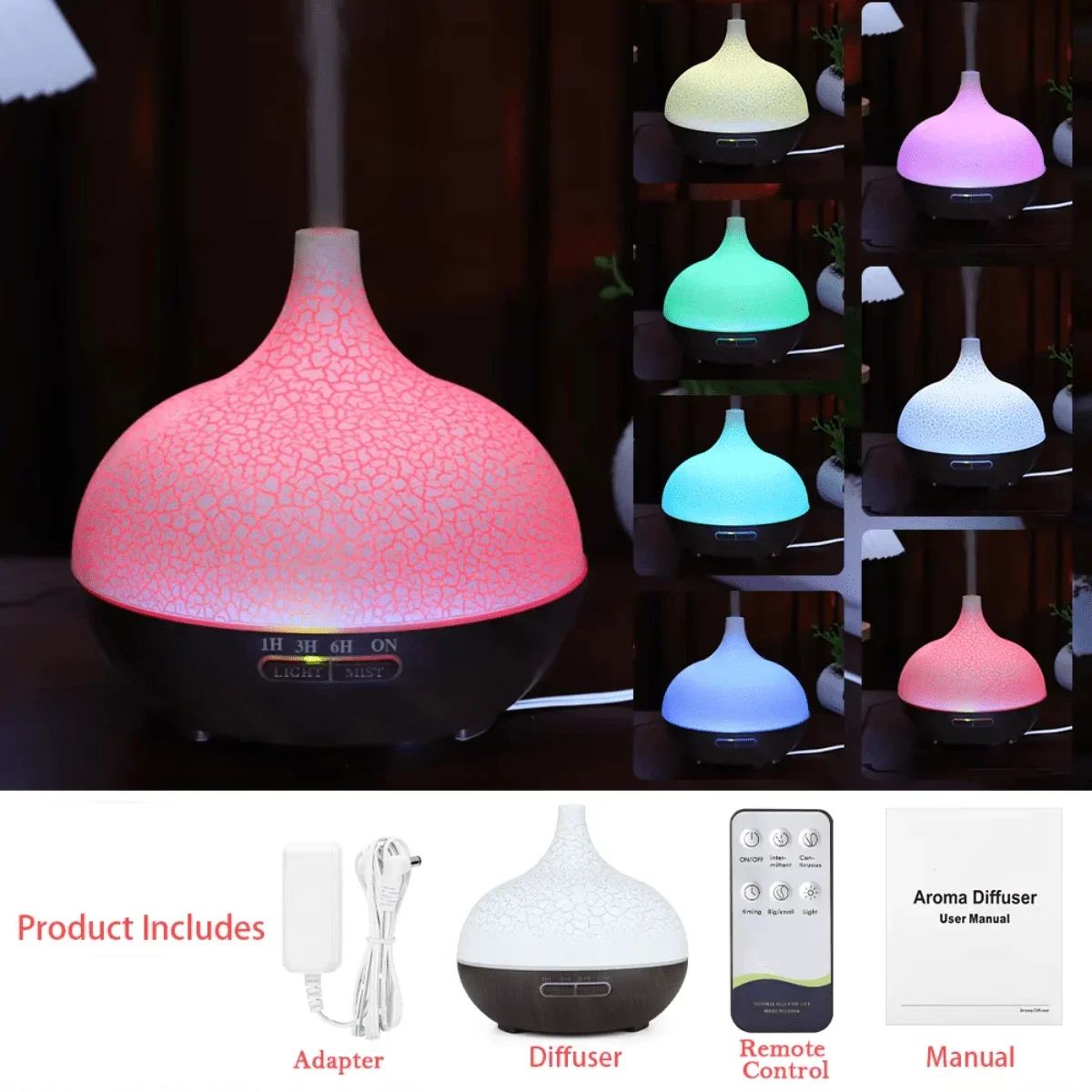 Humidificador ultrasónico de color crack, difusor de aceites esenciales, spray de aire, máquina de fragancia junto a la cama