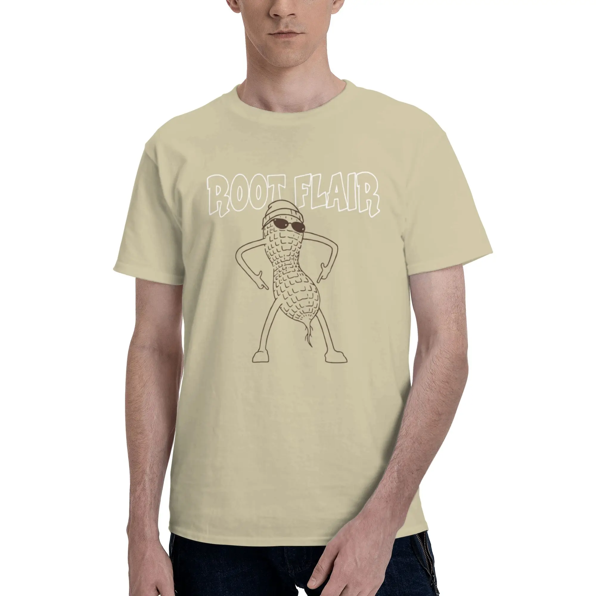 Root Flair Cool Peanut Character Line Art Men's T Shirts  Fashion Tees Short Sleeve Round Neck Cotton Birthday Present Tops