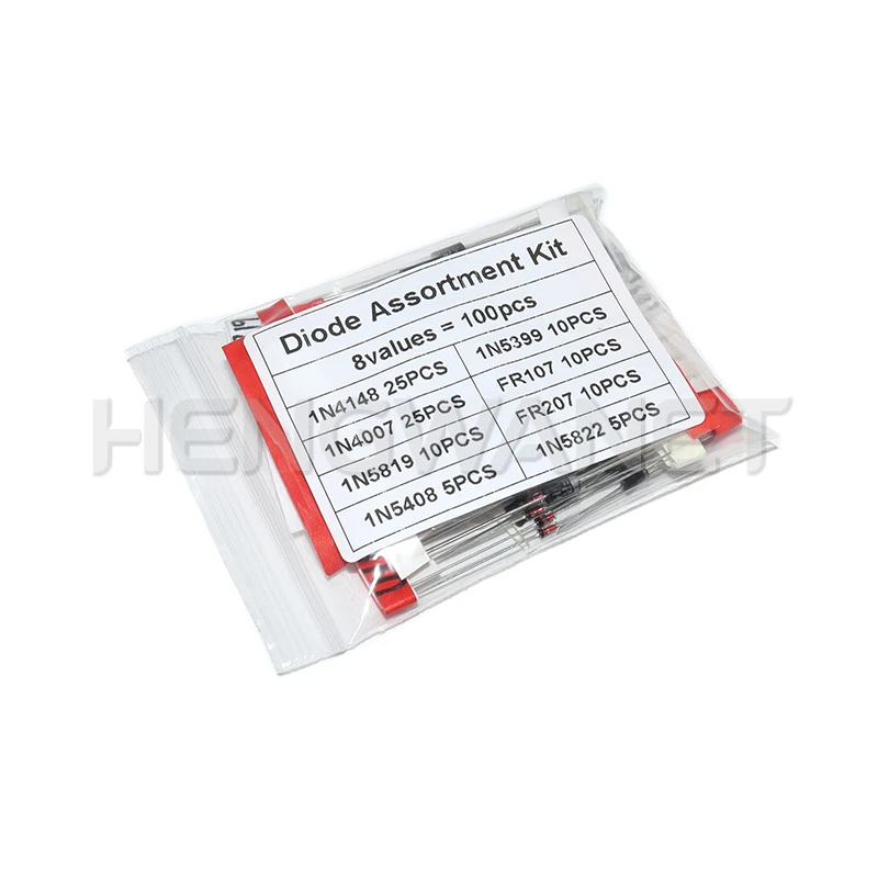 100PCS 8Values Diode Electronic Component Kit Fast Switching Schottky set 1N4148 1N4007 1N5819 1N5399 1N5408 1N5822 FR107 FR207