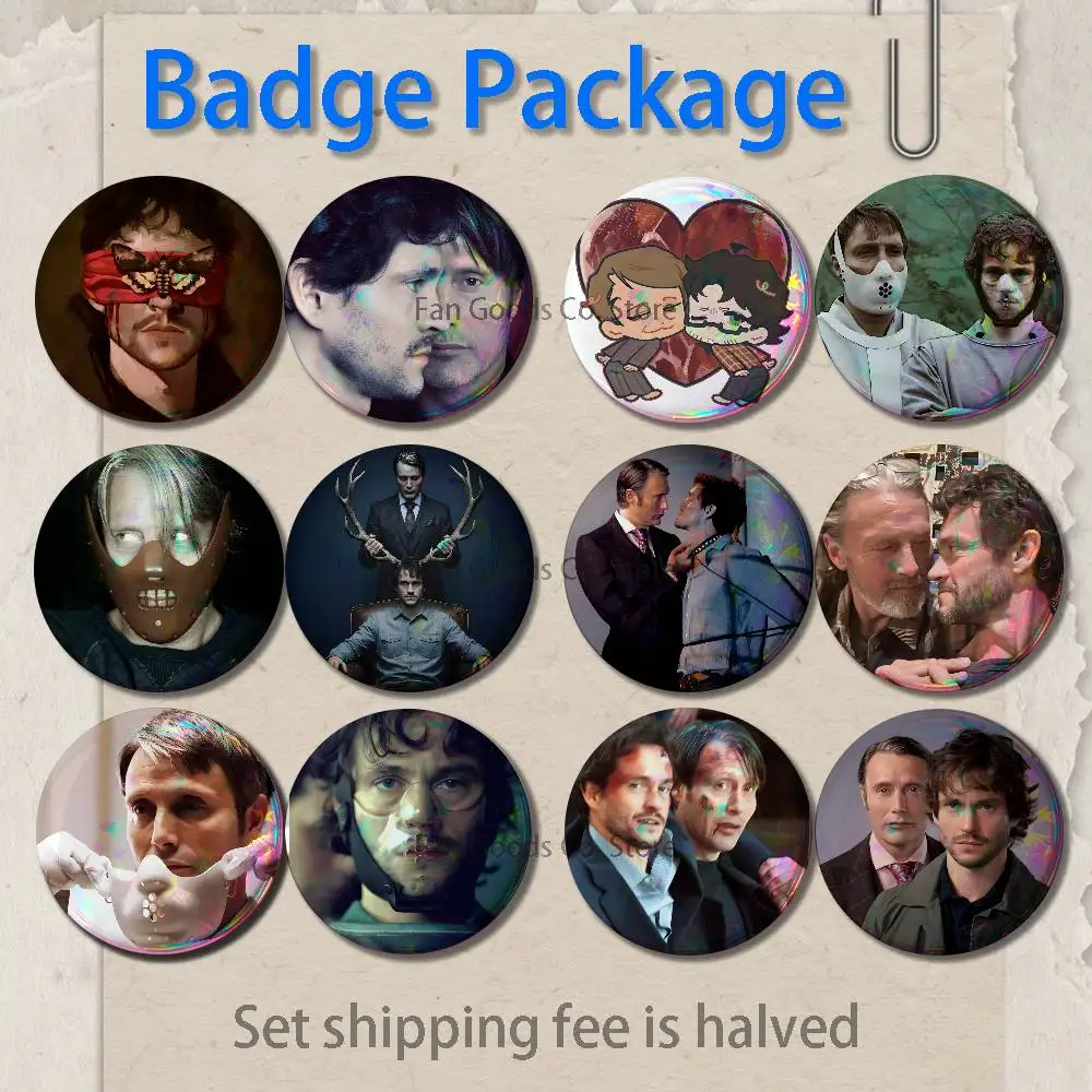 H-HannibalS and Will Chibi 2-piece set Pins Backpack Clothes Jewelry Accessories Round Brooch Button Badge Fans Collection Gift