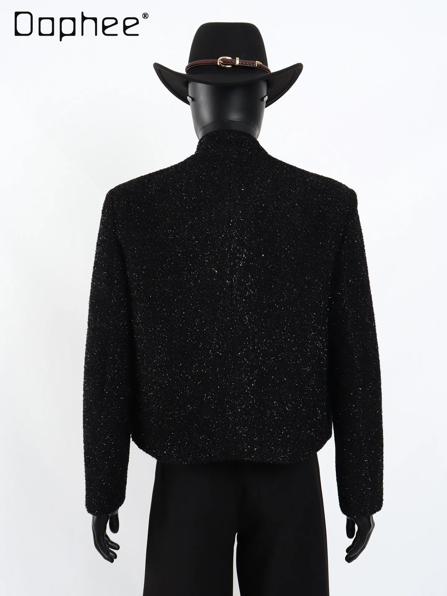 Deconstructed Design Oversized Woolen Jackets for Men Heavy Metal Beading Stylish Stand Collar Jacket Trendy Loose Short Jacket