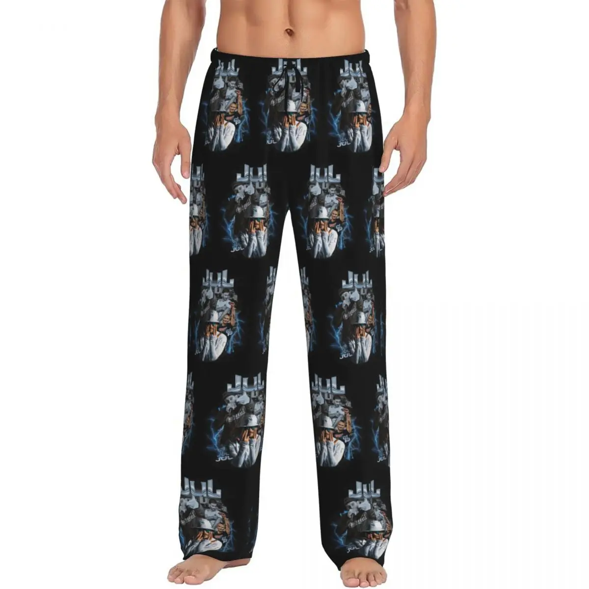 

Custom Printed Men JUL Pajama Pants French Rapper Music Sleepwear Sleep Lounge Bottoms with Pockets