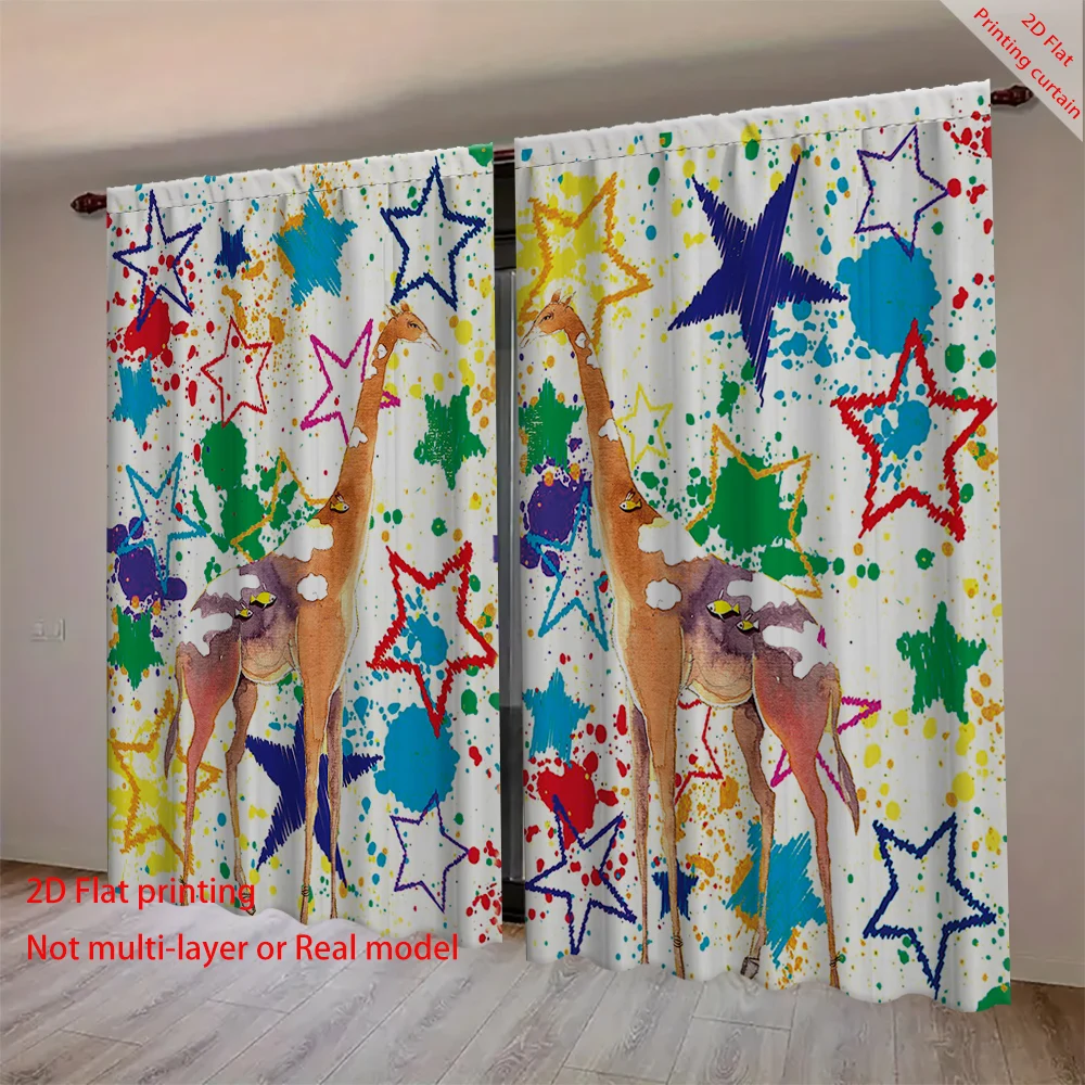 

2D cartoon animal and plant pattern curtains, polyester fiber curtains, suitable for bedrooms, living rooms, and home decoration