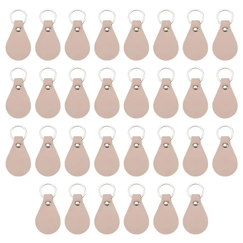 30 Piece Leather Key Fob Kit For DIY Craft PU Leather Key Fobs Blanks With Rivets And Key Rings For Engraving Keychain-AC17