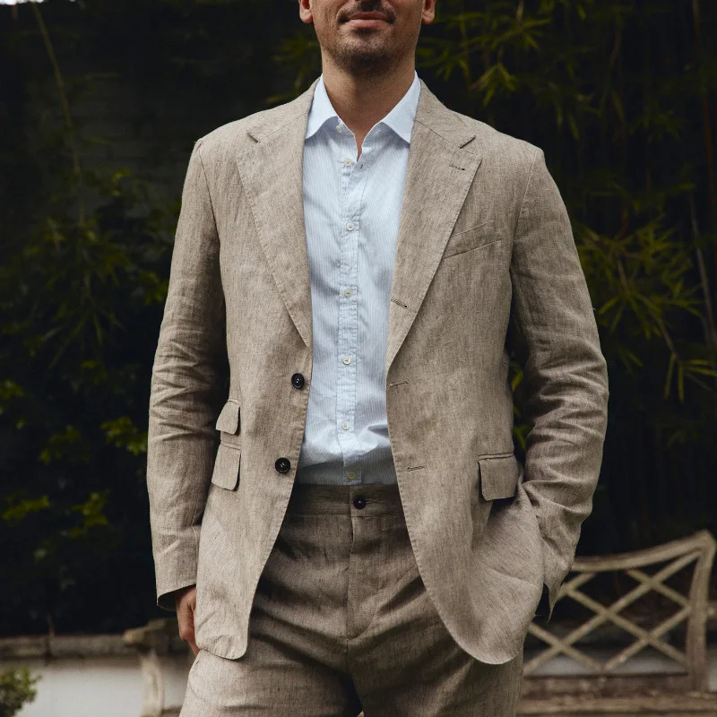 

Повседневная мужская легкая куртка в деловом стиле, модный пиджак с отложным воротником, длинные брюки, костюм