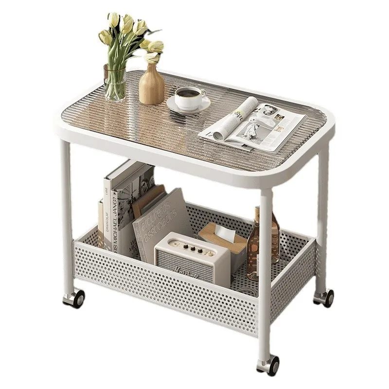 

Movable sofa side few tempered glass coffee table small table living room trolley home creative edge