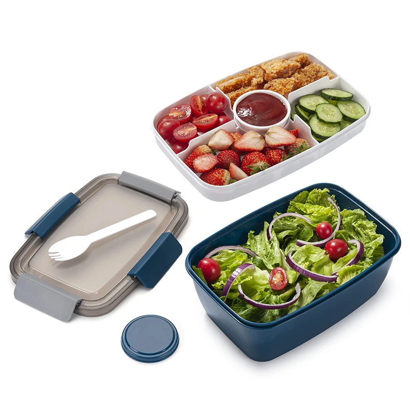 Portable Sealed Lunch Box Double Compartment Fruit Food Box Creative Student Leakproof Microwave Bento Box With Cutlery