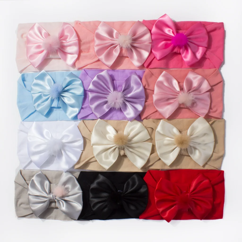 Nylon Stretch Baby Headband, Pom-Pom Bow Children's Hair Accessories, Soft and Comfortable Baby Accessories for All Seasons