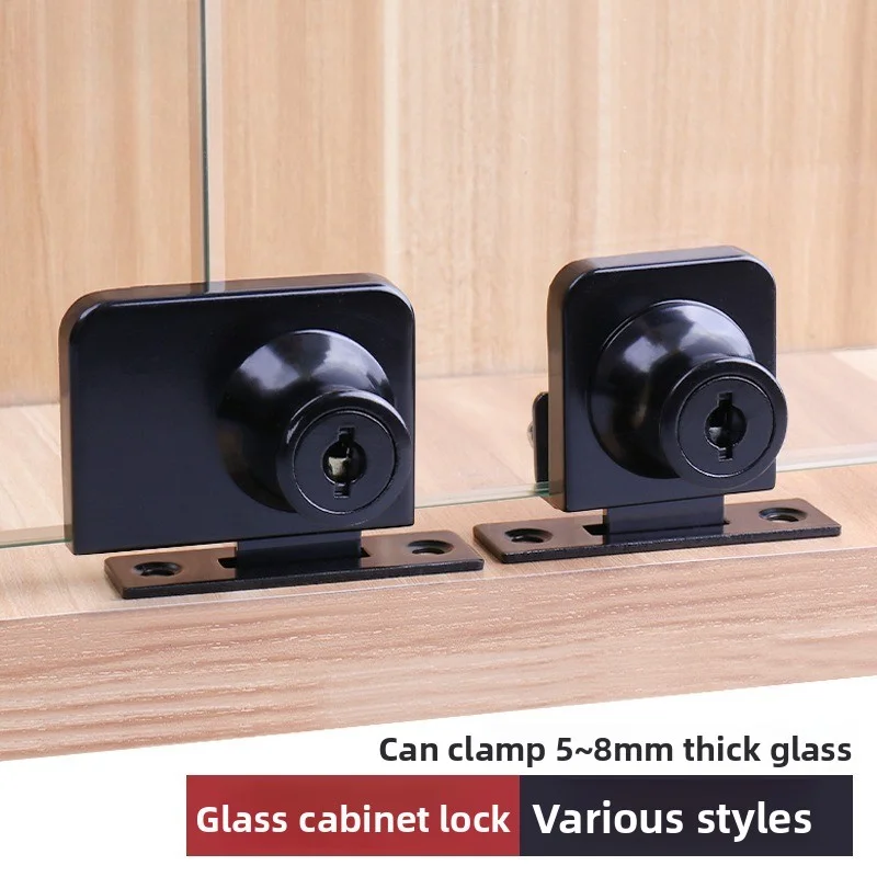 Cerradura para vitrina de 2 piezas, cerradura para puerta corrediza de vidrio de 5-8 mm, cerraduras de seguridad sin perforación, herrajes para puertas